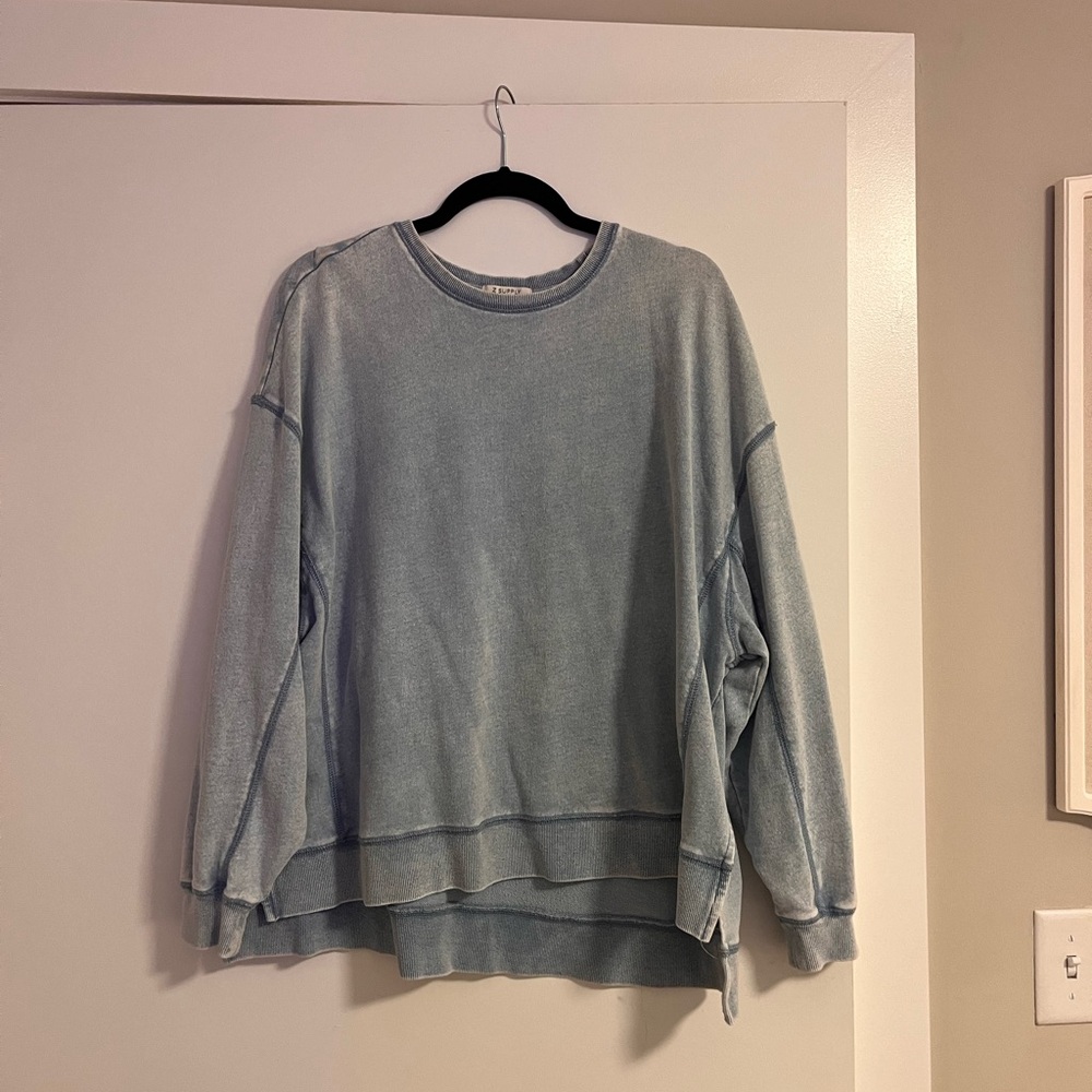 Z Supply Light Blue Washed Crewneck Sweatshirt